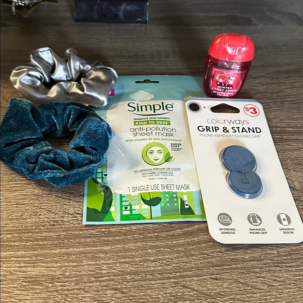 Skin care sheet mask phone grip & stand hand sanitizer 4 items